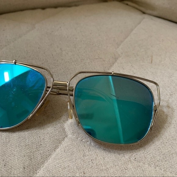 Vintage Blue Lens Sunglasses Retro Metal Frames - Picture 2 of 5